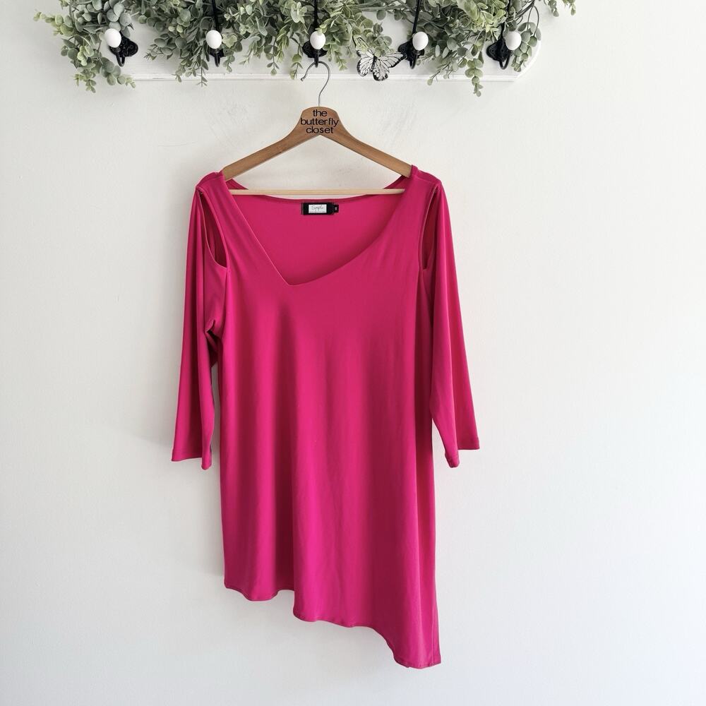 Sympli Magneta Asymmetrical Hem Cut Out Tunic Stretch Size 14 R5573